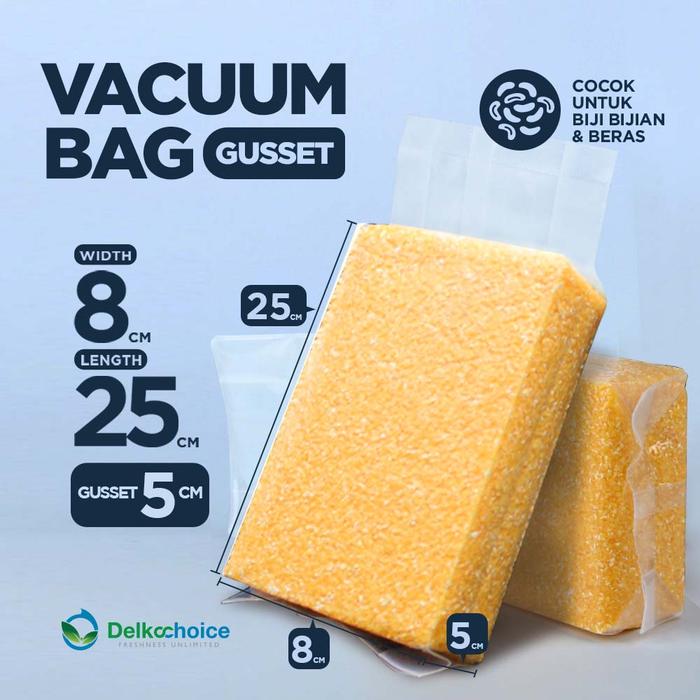 Gambar PLASTIK VACUUM VACUM VAKUM GUSSET BERAS DELKOCHOICE - VACUM GUSSET, 8CM X 25CM dari Kilatpacking undefined Tokopedia