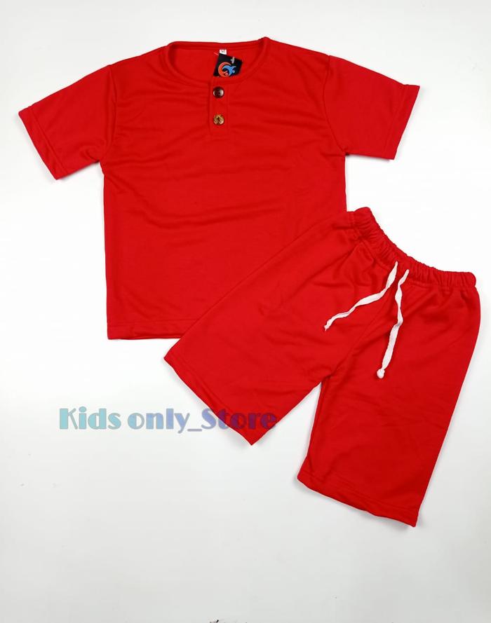 Gambar baju rumah anak setelan pendek anak baju anak polos baju harian anak - Merah, 4-5 tahun dari Kids only_store undefined Tokopedia