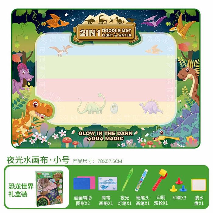 Gambar 2IN1 DOODLE MAT GLOW IN THE DARK LIGHT AND WATER MAINAN EDUKASI ANAK - dino kecil dari RAINBOW Kingdom undefined Tokopedia