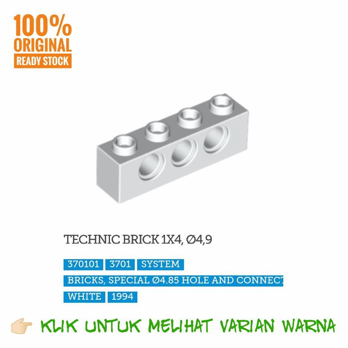 Gambar Lego Part 3701 Technic, Brick 1 x 4 with Holes - Abu-abu dari Lil-McBrick undefined 3 Tokopedia