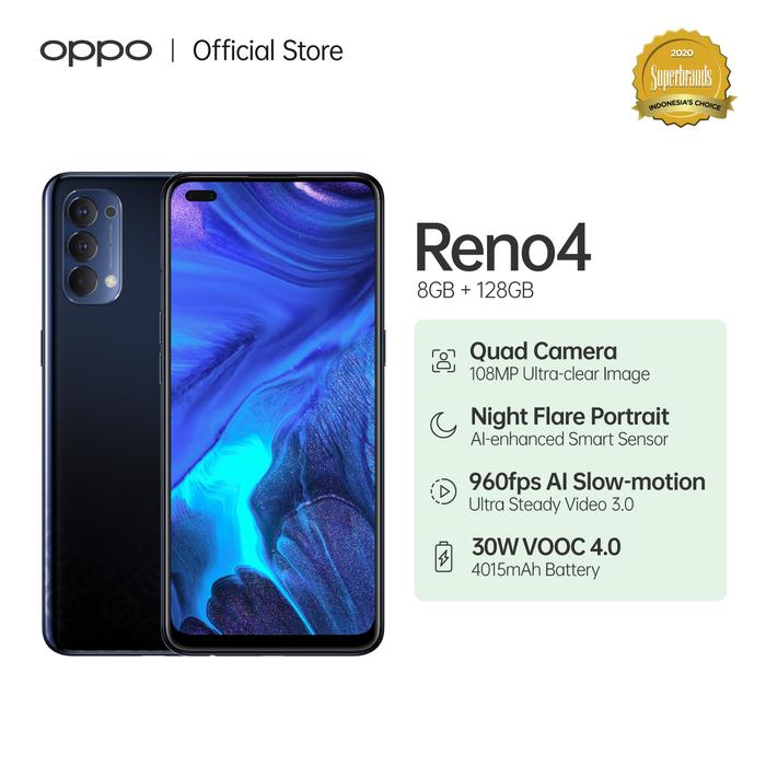 Gambar OPPO Reno4 Smartphone 8GB/128GB (Garansi Resmi) - Hitam dari OPPO Store Indonesia undefined Tokopedia