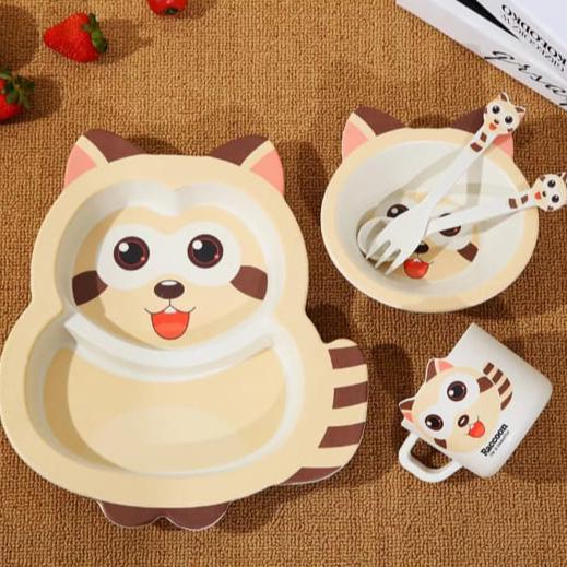 Gambar SET TEMPAT MAKAN BAYI MPASI LUCU | BABY FEEDING SET BPA FOOD GRADE - rakun krem dari Pakaibatik undefined Tokopedia