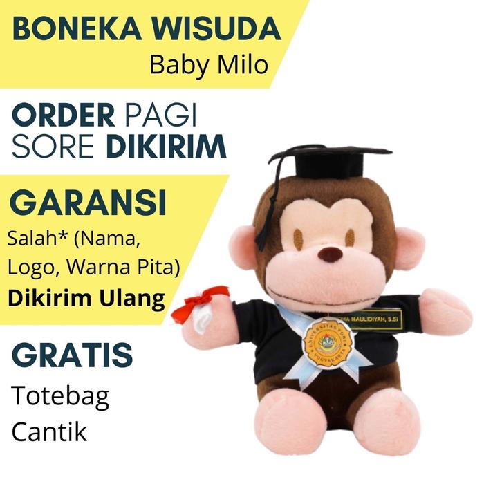 Gambar Boneka Wisuda Monyet Baby Milo Small Custom Nama dan Logo dari Kado Wisudaku undefined Tokopedia
