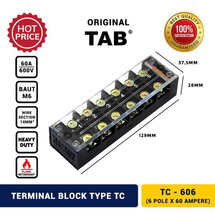Gambar Terminal Blok Kabel 60A x 6Pole Terminal Block TC606 TAB - Mutu Handal dari INDOLISTRIK OFFICIAL TNG undefined Tokopedia