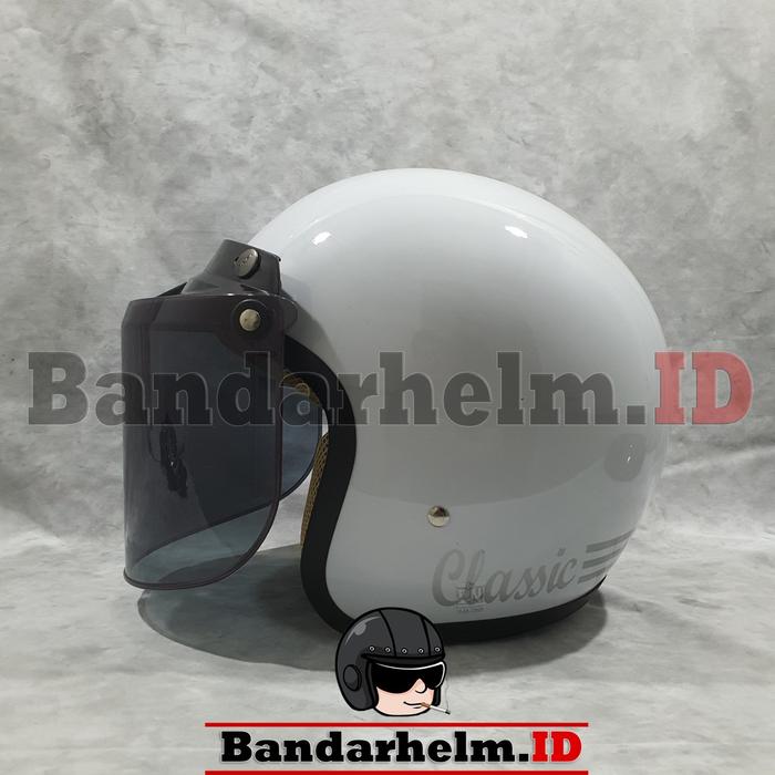 Gambar Helm bogo classic (khusus wanita muslimah / berjilbab) - Putih, helm+kc datar dari BANDARHELM Kota Bandung Tokopedia