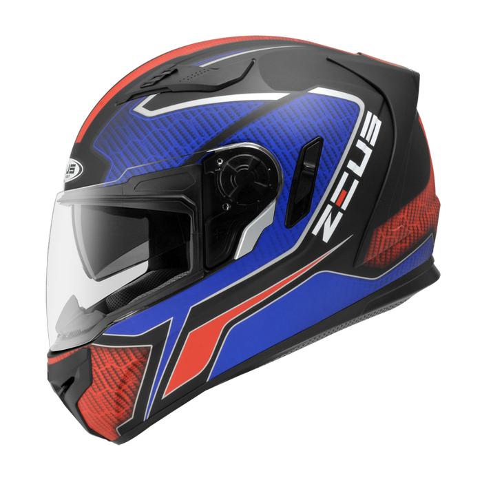 Promo ZEUS ZS 813 MBLK AN12 RED BLUE DOFF FULL FACE DOUBLE VISOR
