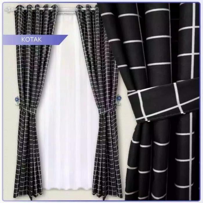 Gambar gorden hordeng jendela minimalis murah katun motif kotak kotak - Hitam, L 120 x 100 dari Prima jaya gorden undefined Tokopedia
