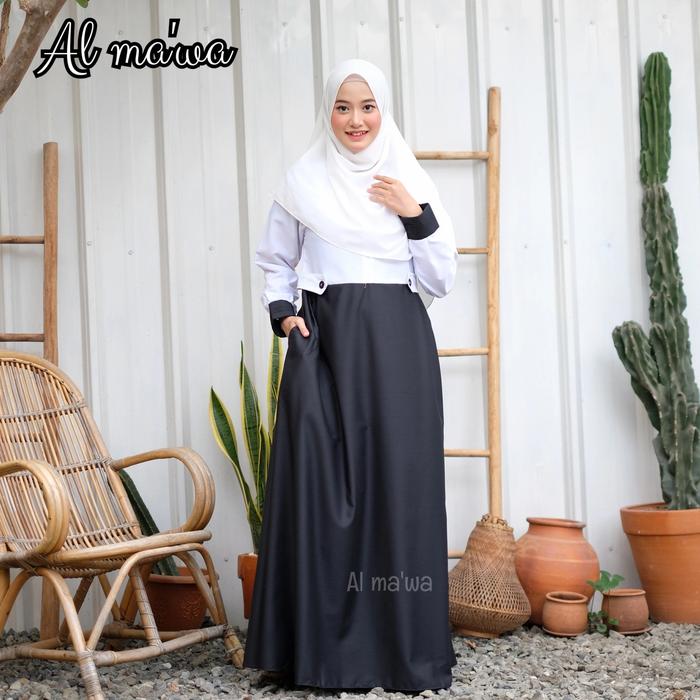 Gambar gamis seragam kerja hitam putih - scoder hitput, S dari al-ma'wa undefined Tokopedia