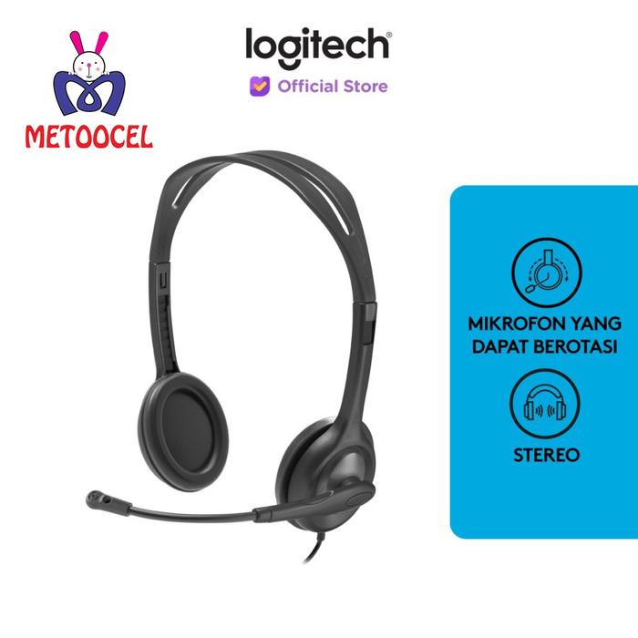 Gambar Logitech H111 Stereo Headset Headphone Mic CS Office Garansi Resmi dari Metoocel Official undefined Tokopedia