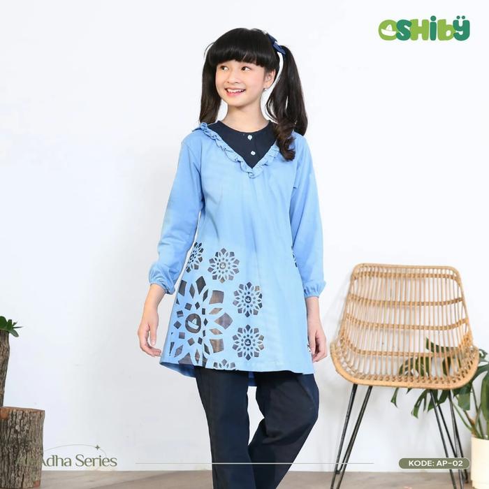 Gambar Setelan celana panjang tunik anak cewek Oshiby kaos al adha - Biru, 8 dari nafimashop undefined Tokopedia