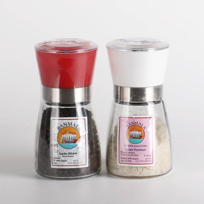 Gambar Lada dan Garam Termasuk Gilingan Botol Kaca |Paket Merah Putih Banmala - Lada Hitam dari Spatoola undefined Tokopedia