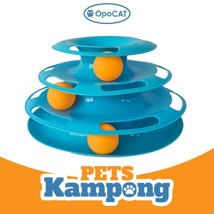 Gambar Opo Cat - Mainan interaktif Kucing Play Toy 3 Tower bola track 3 tingkat - Biru Muda dari Pets Kampong undefined Tokopedia