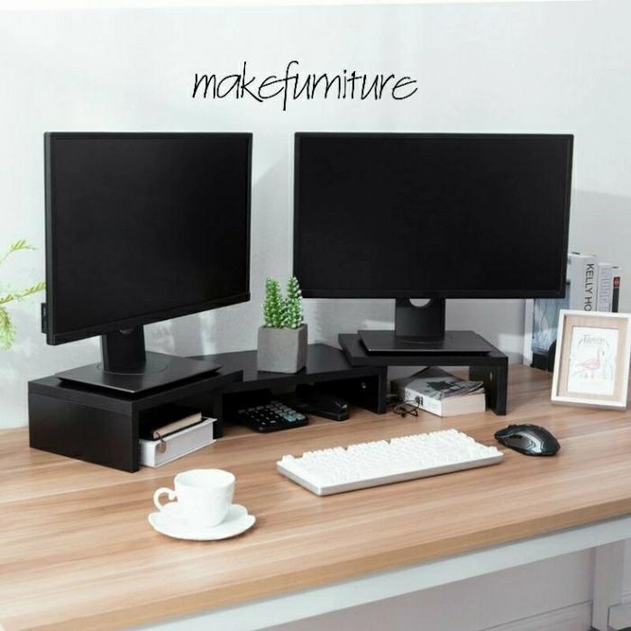 Gambar meja monitor alas monitor xxl - Hitam dari makefurniture undefined Tokopedia