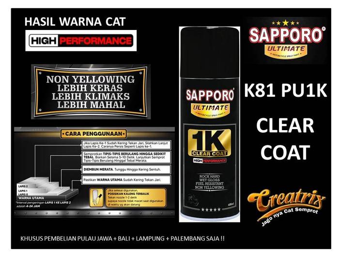 Gambar Sapporo Ultimate K81 PU 1K Clear Coat / Cat Spray Semprot Aerosol dari Creatrix paints undefined Tokopedia