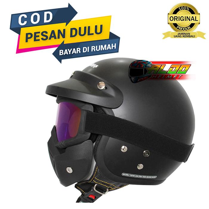 Gambar helm cargloss retro black doff & goggle - M dari aldohelm2 undefined Tokopedia