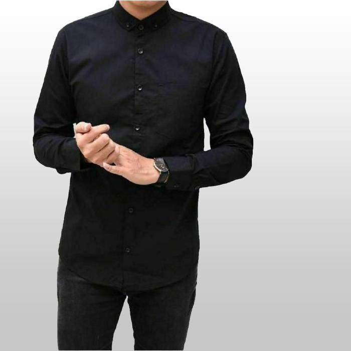 Gambar Baju Kemeja Kantor Lengan Panjang Pria Formal Kerja Ada Ukuran Jumbo - Hitam, M dari Summastore undefined Tokopedia
