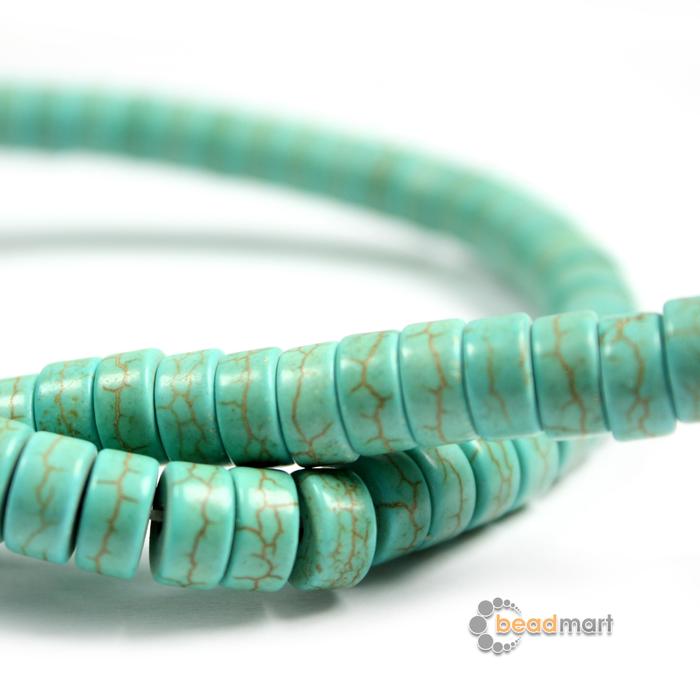 Gambar Manik Batu Alam, Howlite, Heishi 8x3mm, 1 Renteng, Bahan Aksesoris - Turquoise dari Beadmart undefined Tokopedia
