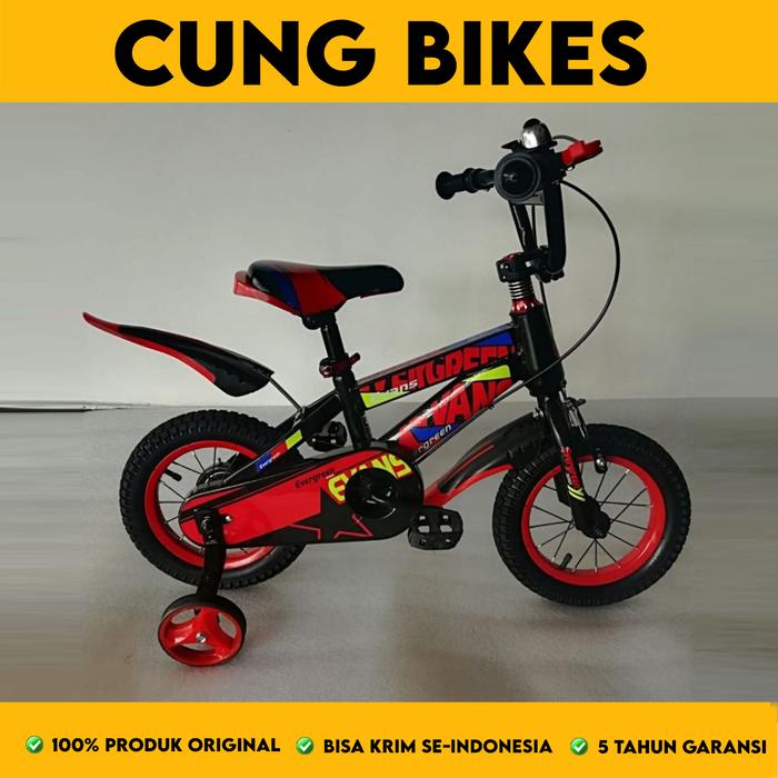 Gambar sepeda anak bmx 12 evergreen evans warna kombinasi - Hitam Merah dari Cung Bikes undefined Tokopedia