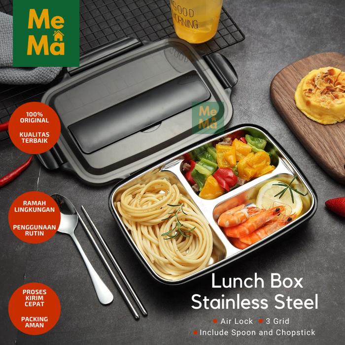 Gambar Lunch Box Bento Kotak Makan 3 Grid 1000ml Stainless Steel dari mema undefined Tokopedia