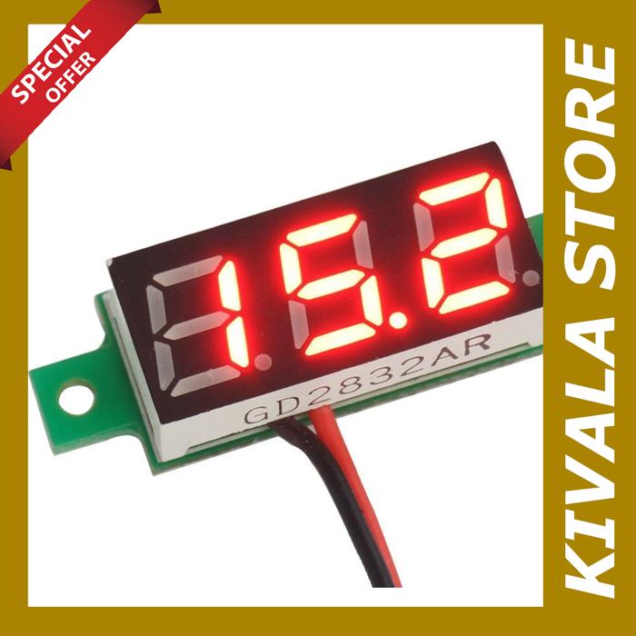 Voltmeter DC 2.5-30V dua kabel frameless - led merah