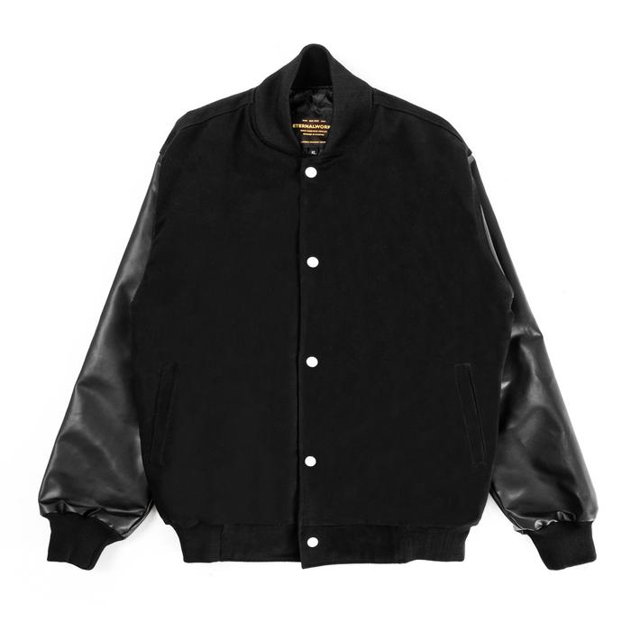 black baseball jacket leather sleeves