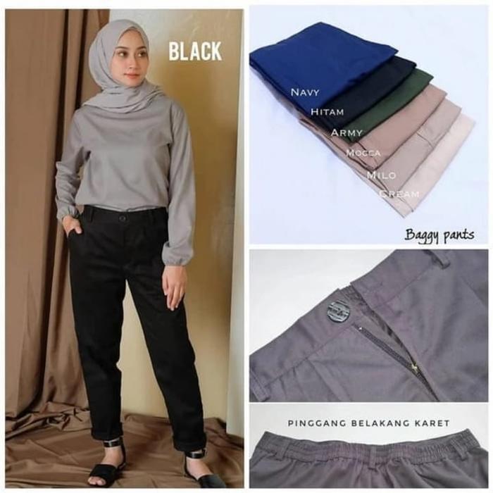 Auyas Celana Baggy Pants Wanita Bahan American Drill Impor KHAKI, M