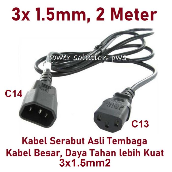 Gambar Kabel Power Cord C13 ke C14 Kabel power output ups panjang 190cm - Hitam dari Power solution pws undefined Tokopedia