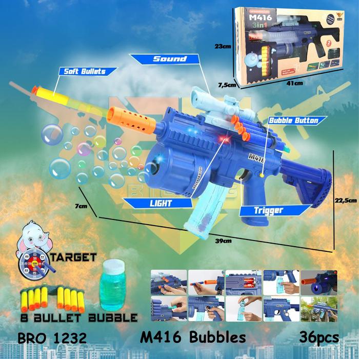 Gambar BRO1232 Pistol Pistolan Peluru Busa Bubble Gun Gelembung Busa - Biru dari goniyahstore undefined Tokopedia