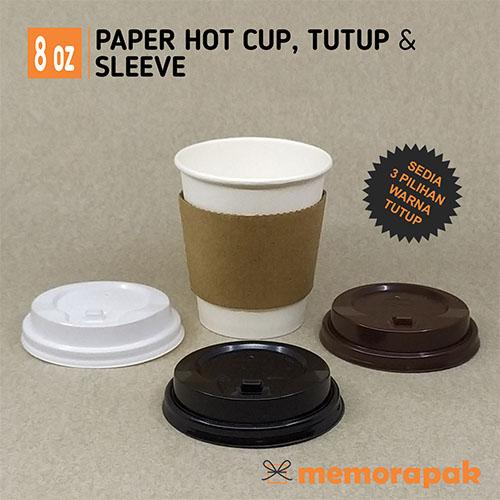 Gambar Paper Cup 8 oz - Hot Cup / Gelas Kertas 270 ml + Tutup + Sleeve - Putih dari Memorapak undefined Tokopedia