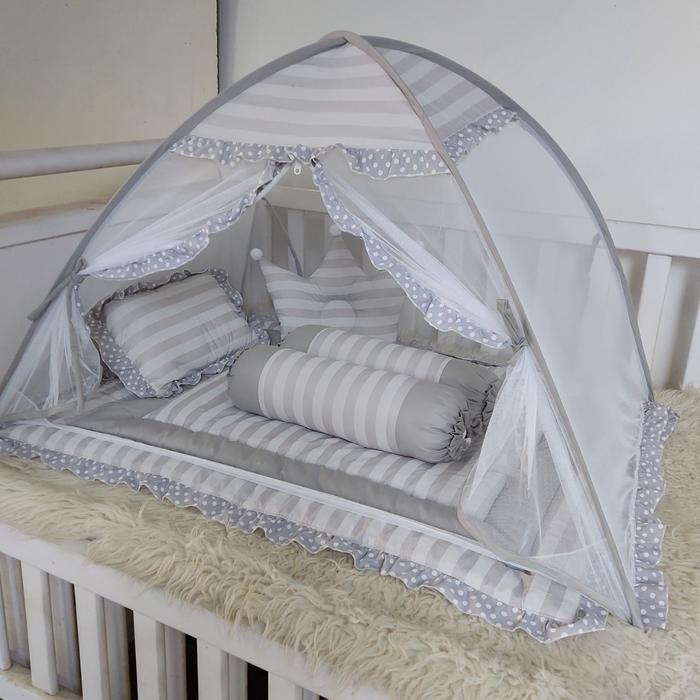 Gambar bedding set bayi dan kelambu bayi garis & polos abu set bedcover bayi - dengan kelambu dari viollatus undefined Tokopedia