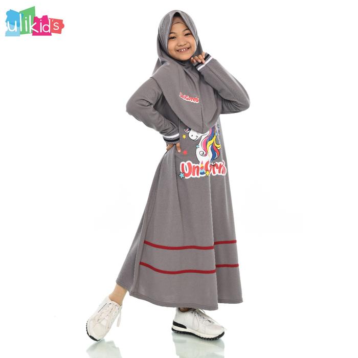 Gambar Ulikids Gamis Anak Perempuan Set Hijab Motif Unicorn Bahan Voxi (Free - Grey, S dari Ulikids undefined Tokopedia