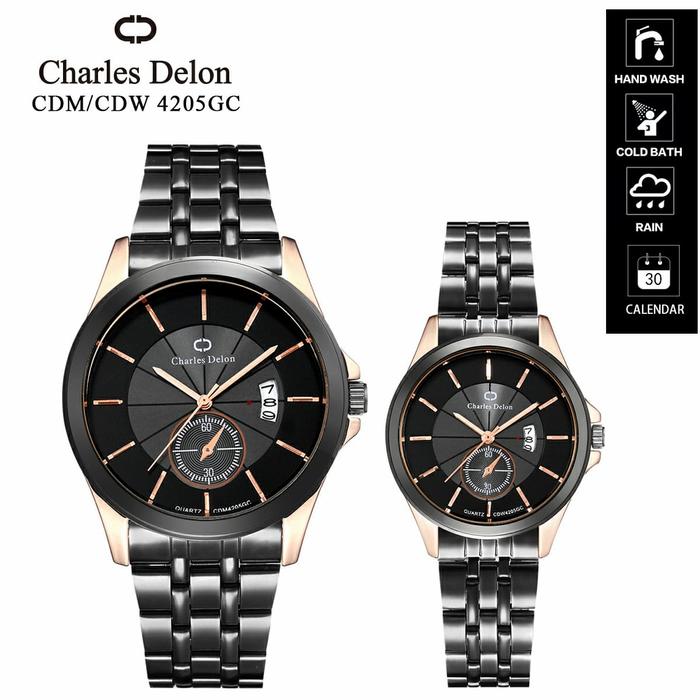 Gambar Jam tangan Couple Anti air Charles Delon 4202 4206 Rt Hitam Original - 4205 Couple Tgl dari Formosa Acc_NEW undefined Tokopedia