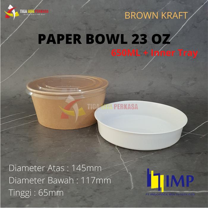 Gambar Brown Kraft Paper Bowl 650ml + Inner Tray / Mangkok Kertas 23 Oz 50Pcs - Bening, Inner C dari Tiga Jaya Perkasa undefined Tokopedia