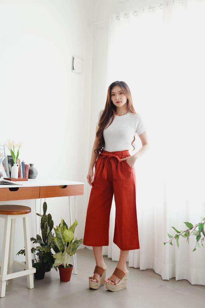Gambar CELANA FASHION / PANTS / PAKAIAN WANITA / KULOT PITA LINEN - C006 - Merah Bata dari JWJ Shop undefined Tokopedia
