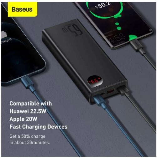 Gambar BASEUS 65W POWER BANK 20000mAh PD QUICK CHARGING FOR SMARTPHONE LAPTOP - Hitam dari D&D-oLshop undefined Tokopedia