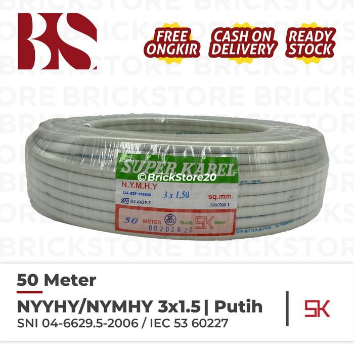 Gambar Kabel NYMHY NYYHY 3X1,5 3X1.5 50 METER Super Cable - Putih dari Brickstore_NEW undefined Tokopedia