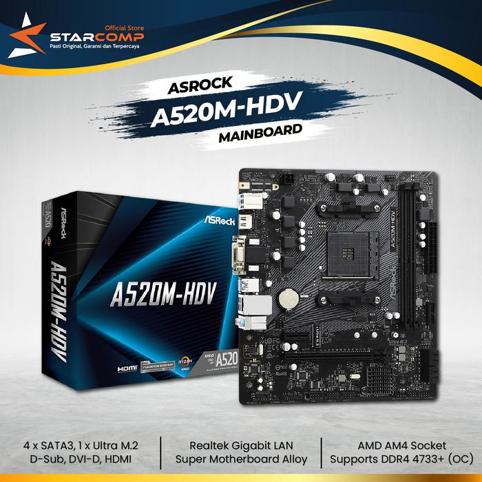 Gambar ASROCK A520M-HDV Motherboard AMD AM4 DDR4 A520 dari Starcomp Origin undefined Tokopedia