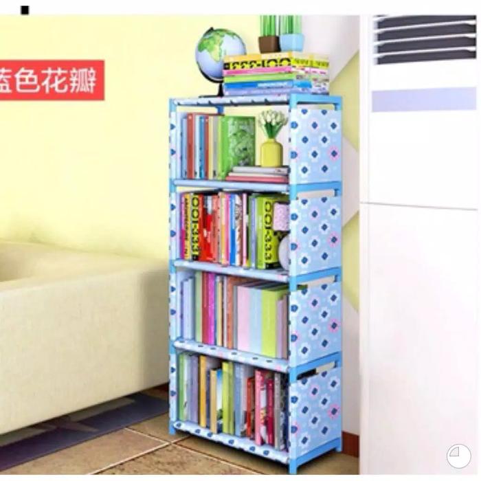Gambar RAK BUKU LUCU WARNA BERKARAKTER/RAK BUKU 1X5/RAK BUKU BONGKAR PASANG - BLUE FLOWER dari Sierrahome undefined Tokopedia
