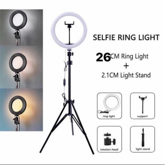 Gambar Paket Lengkap Ring Light 26cm+Tripod 2m - Tripod HP Ring Light Stand - dari Delan_store undefined Tokopedia