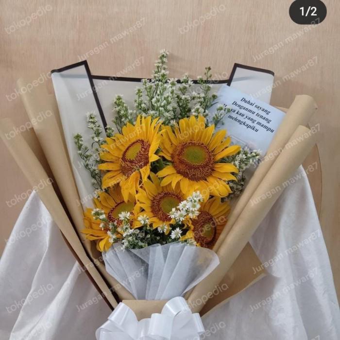 Gambar buket bunga matahari 5 tangkai bouquet sunflower sun flower premium dari Juragan Mawar87 undefined Tokopedia
