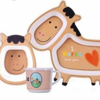 Gambar Piring Makan set anak Bamboo / Bamboo Feeding set baby bentuk Animal - Horse dari BabyBshop1 undefined Tokopedia
