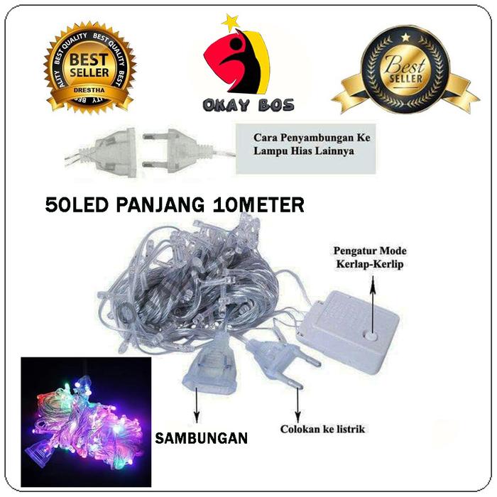 Gambar Okaybos Lampu Tumblr natal Led 10 Mtr 100 dan 50 led Packing box - rainbow 50led dari okaybos undefined Tokopedia