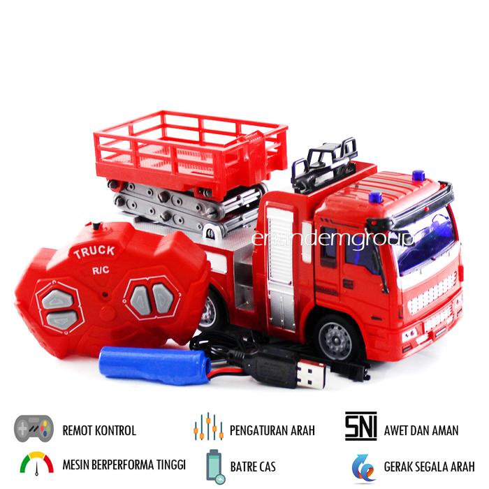 Gambar Mainan Mobil Remot Kontrol RC Pemadam Kebakaran Tangga Lipat Batre Cas - Merah dari enandemshop undefined Tokopedia