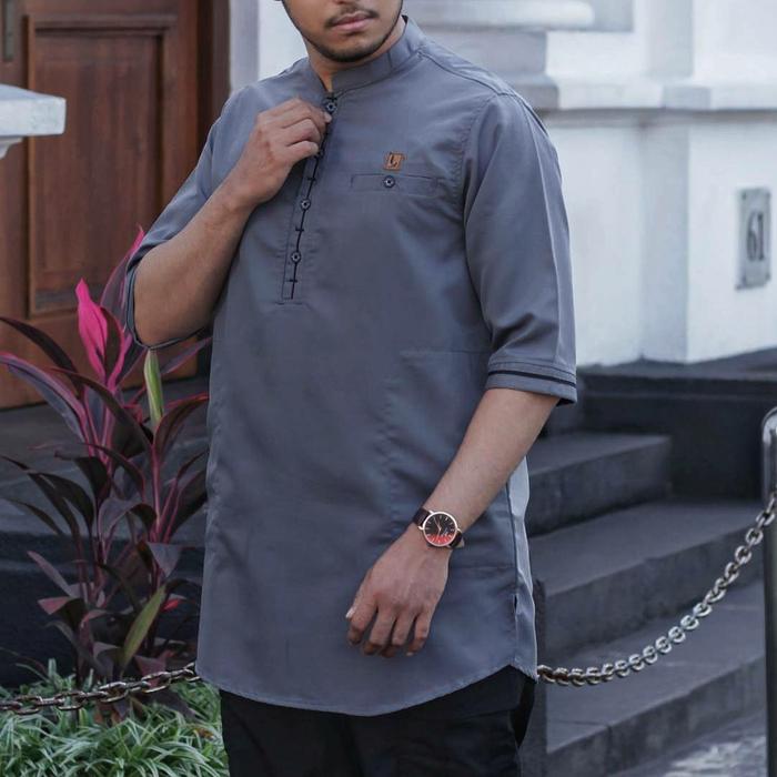 Gambar Baju koko putih polos lengan pendek pria pakistan modern modis - Abu-abu, M dari Mister big store undefined Tokopedia