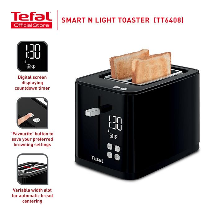 Jual TEFAL DIGITAL TOASTER SLOT TT6408 BLACK 850Watt