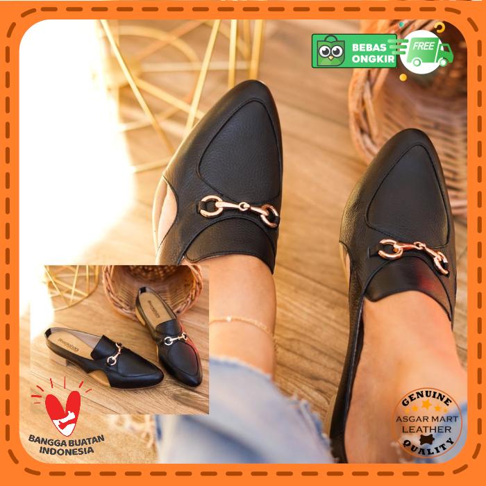 Gambar Sandal Wanita Selop Heels 3cm Bhonkshors 2rings Kulit Sapi Asli Garut - Hitam dari Asgar Mart undefined Tokopedia