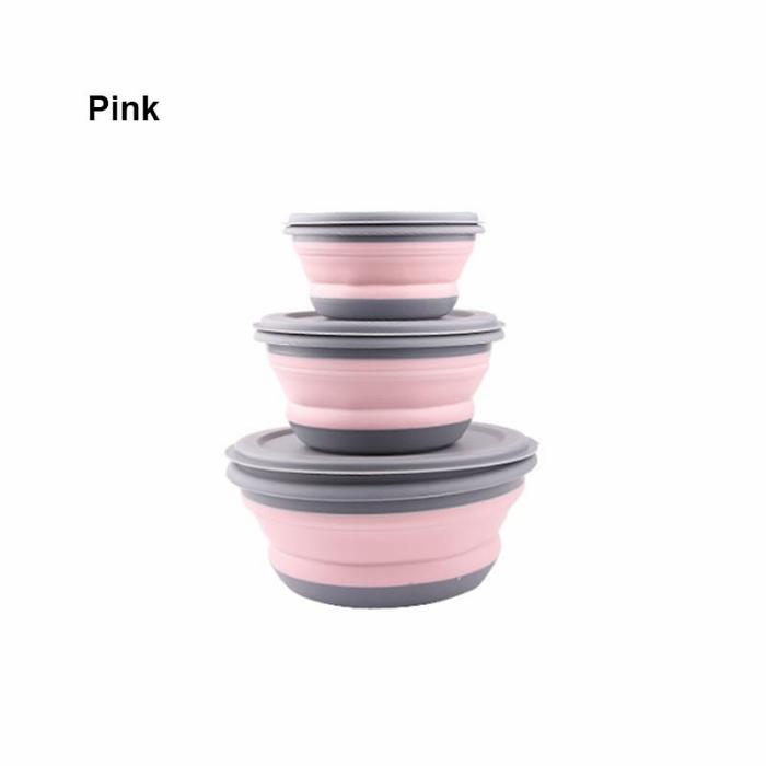 Gambar Toples Mangkok Lipat Silicone Kotak Makan Foldable Lunch Box Set 3 pcs - Pink dari Cinderella_Store undefined Tokopedia