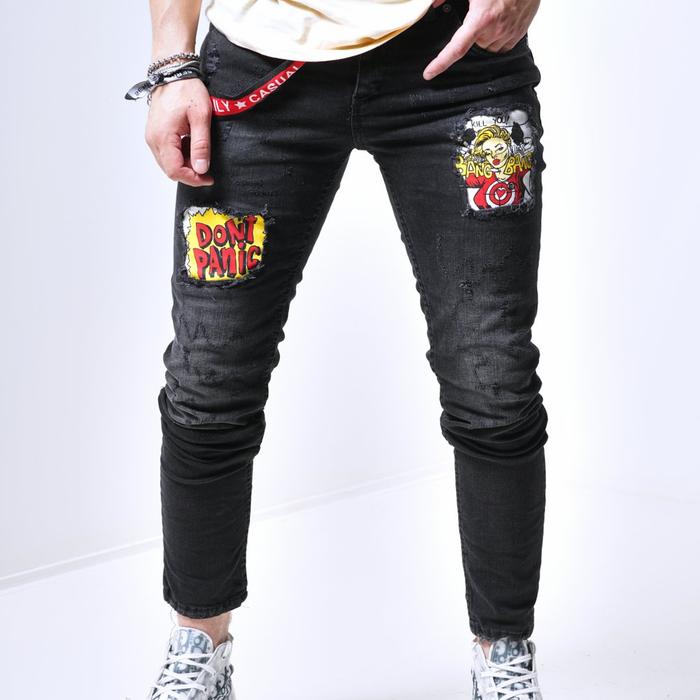 Gambar 14. celana jeans sobek tempel pria emblem slimfit ripped pensil - Hitam, 31 dari Muhammad_al_fatih undefined Tokopedia