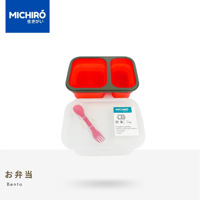 Gambar Silicone Collapsible Portable Lunch Box Medium w Cutlery - Red dari Michiro Store Indonesia undefined Tokopedia