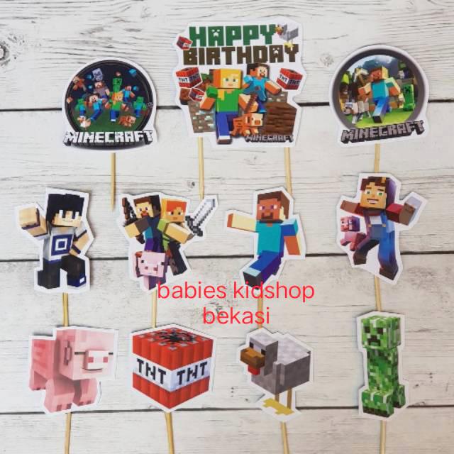Gambar Dekorasi ulang tahun tema minecraft Dekorasi ultah gamer Games - topper cake dari babies.kidshop undefined Tokopedia